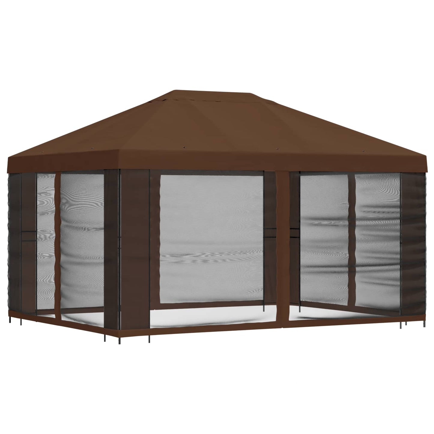Hagepaviljong med sidevegger 4 × 3 m Brun Polyester og stål