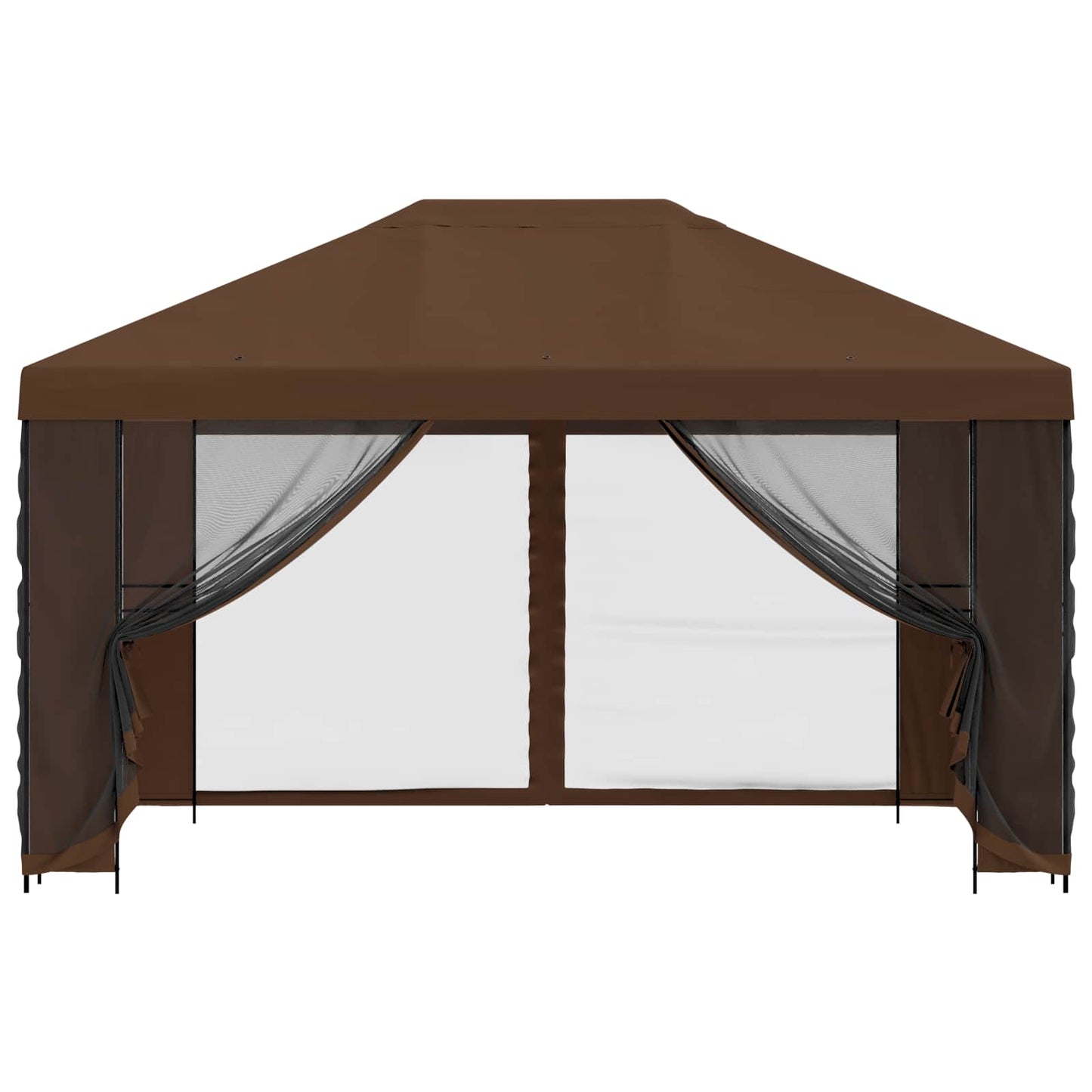 Hagepaviljong med sidevegger 4 × 3 m Brun Polyester og stål