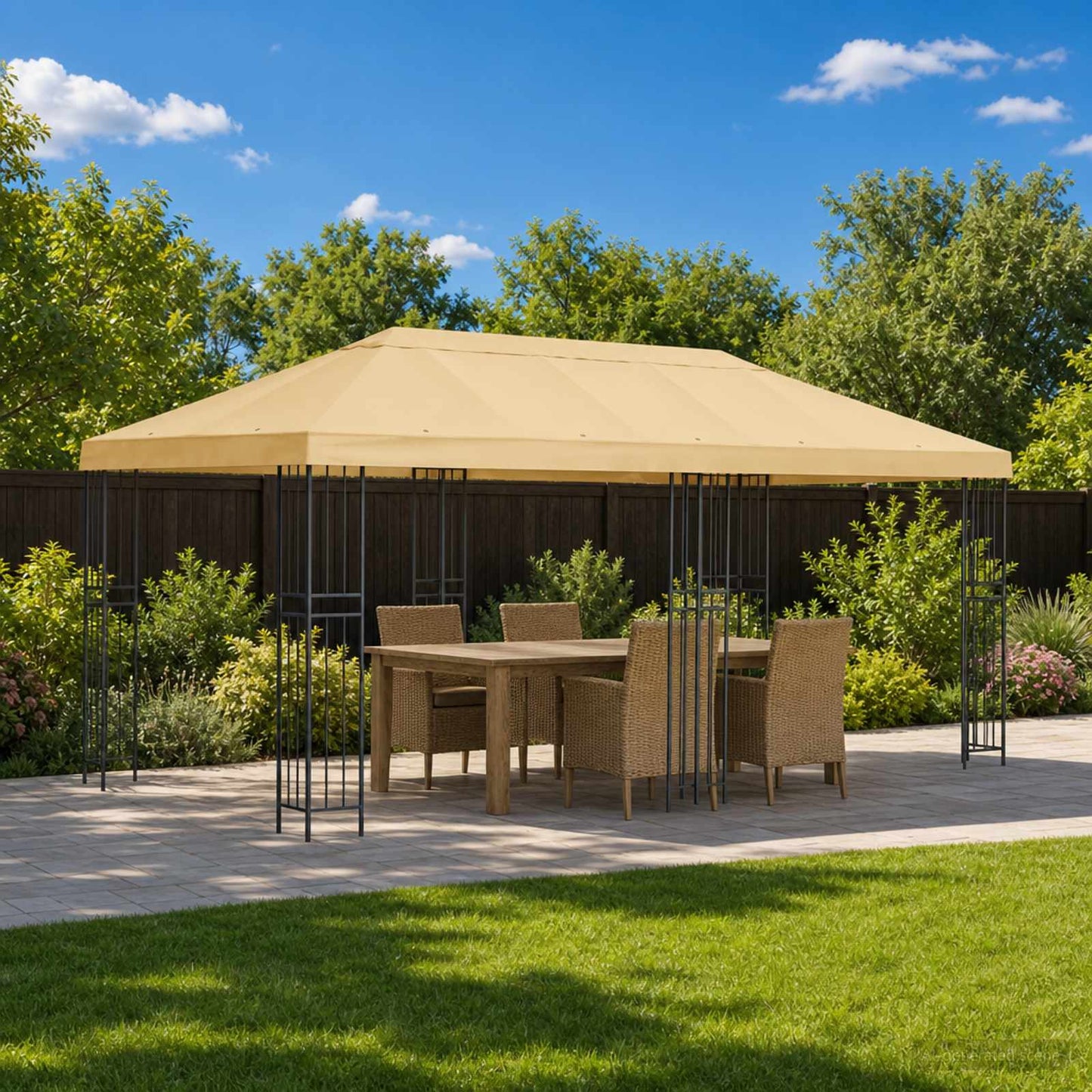 Hagepaviljong kanopydeksel 6 x 3 m Krem Polyester 190