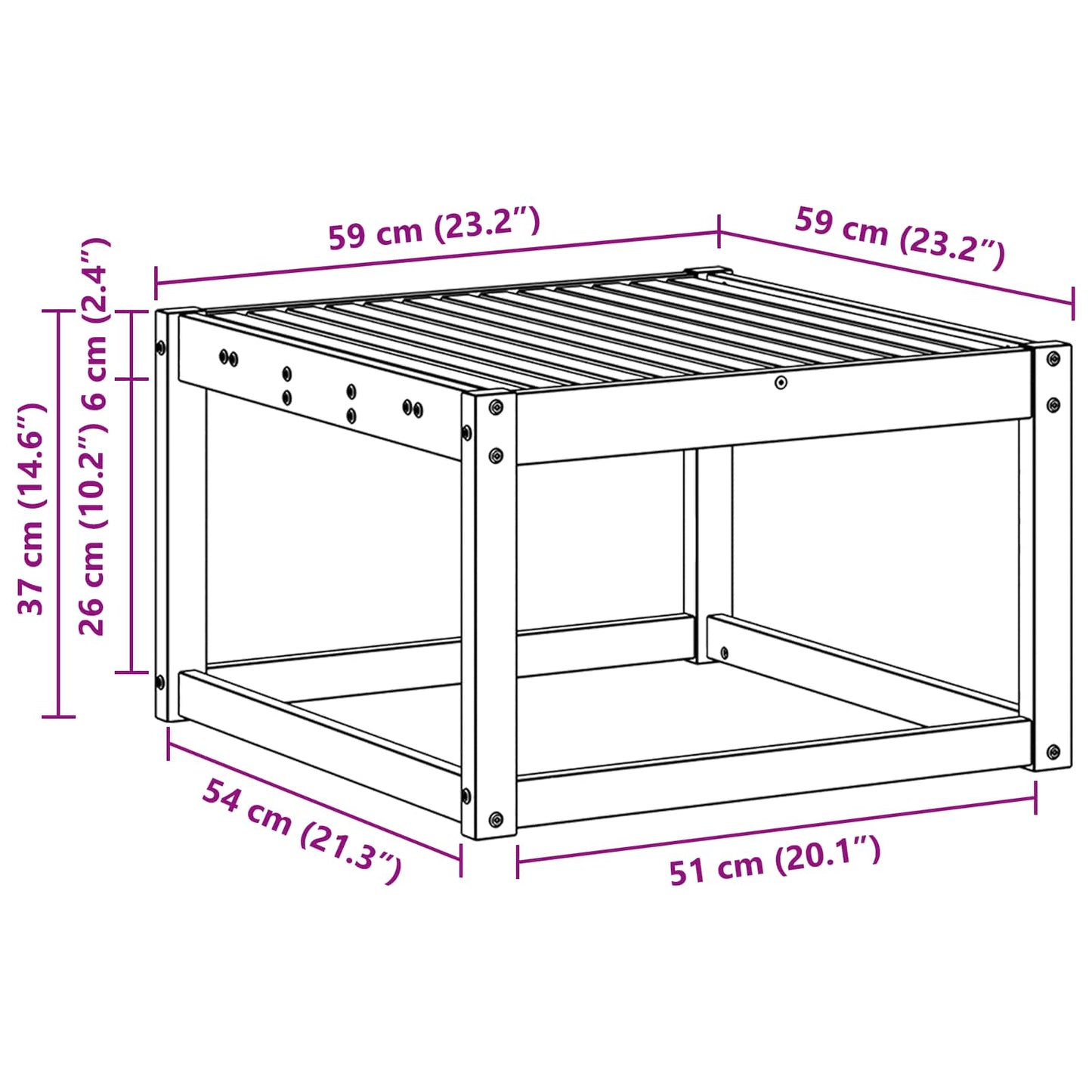 Utebord Solid akasietre Naturlig 59 x 59 x 37 cm vidaXL