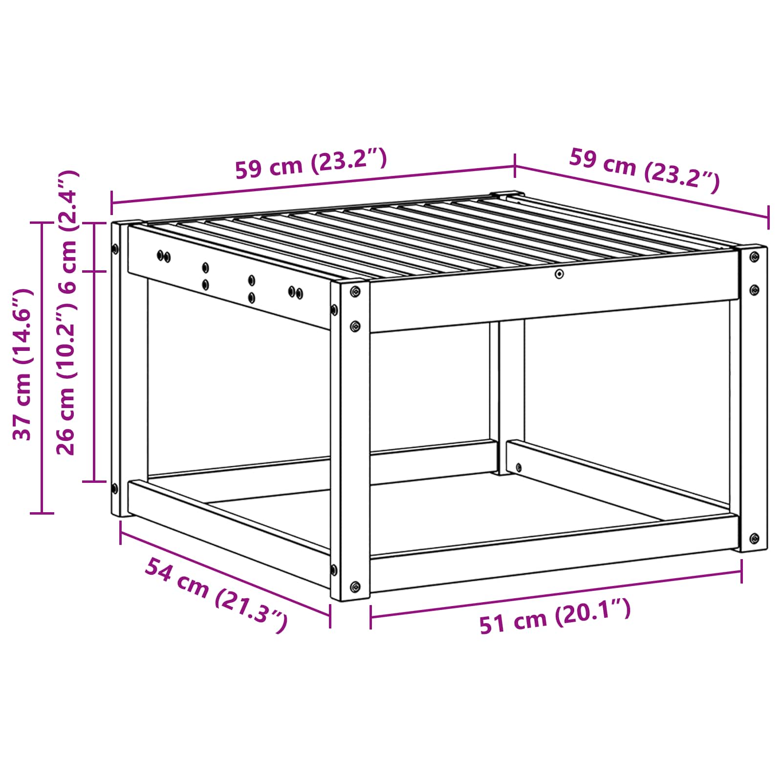 Utebord Solid akasietre Naturlig 59 x 59 x 37 cm vidaXL