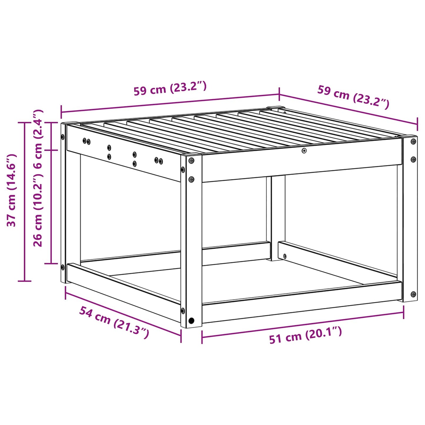 Ute fotstøtte Solid akasietre Naturlig 59 x 59 x 37 cm vidaXL