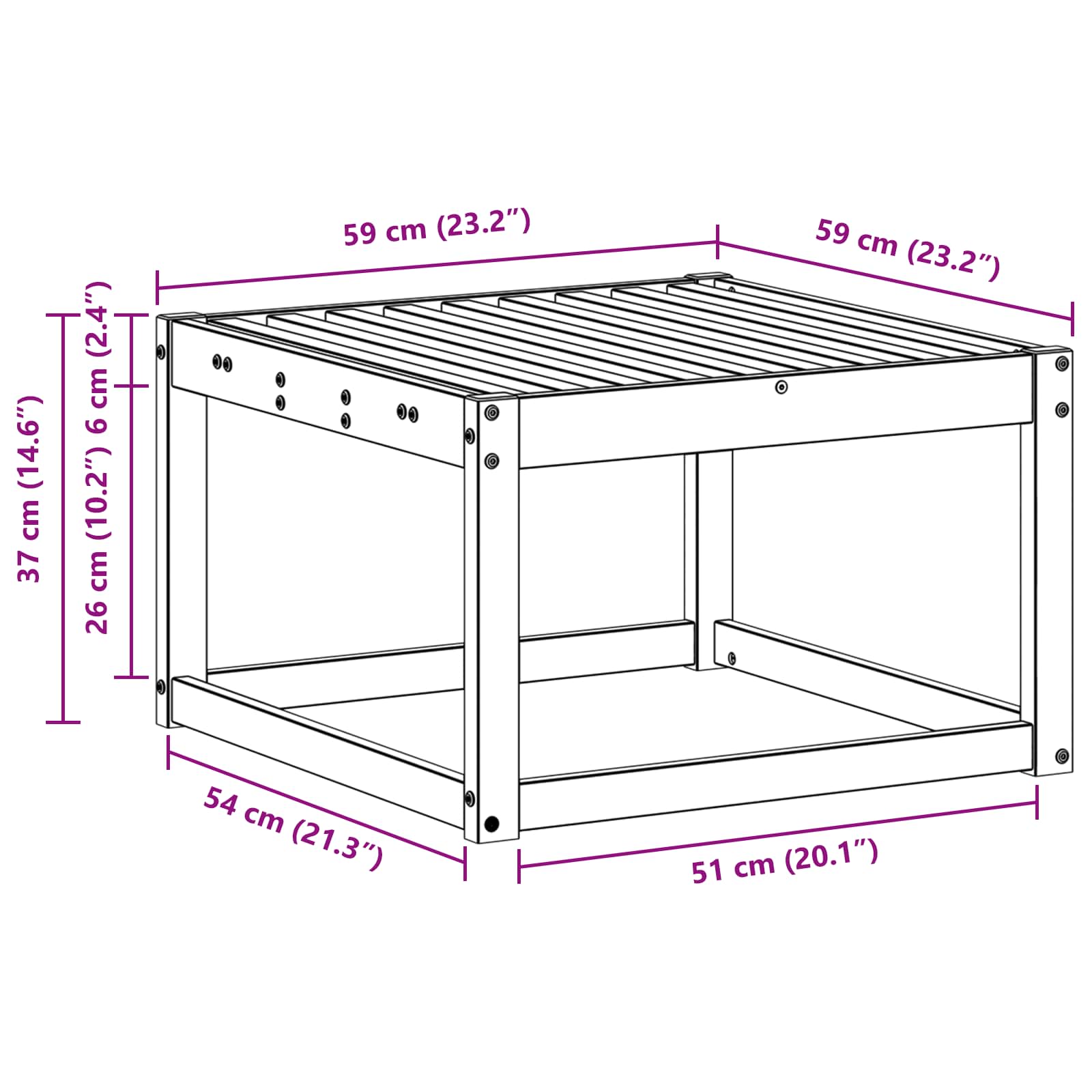 Ute fotstøtte Solid akasietre Naturlig 59 x 59 x 37 cm vidaXL