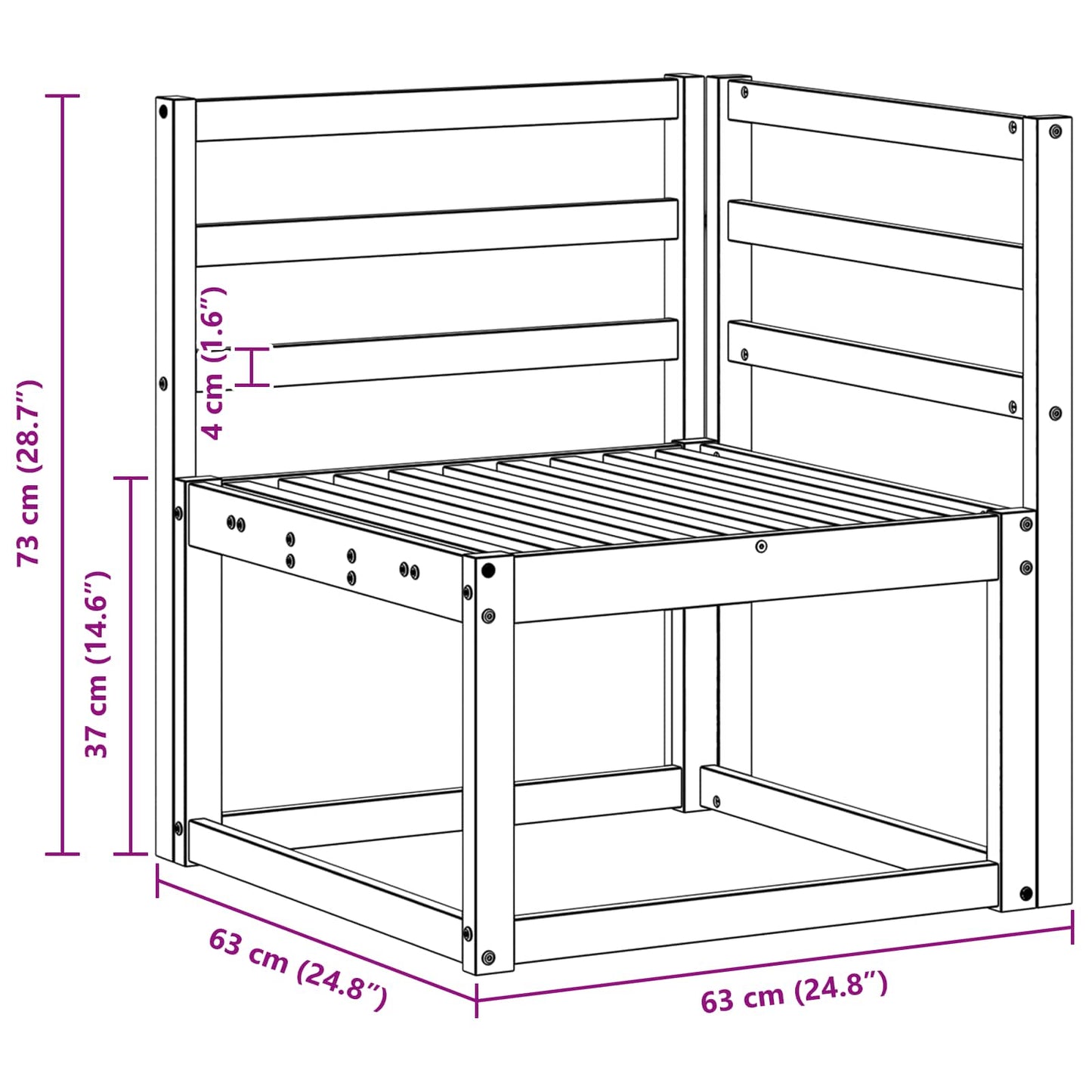 Ute Hjørnesofa Solid akasietre Naturlig 63 x 63 x 73 cm vidaXL