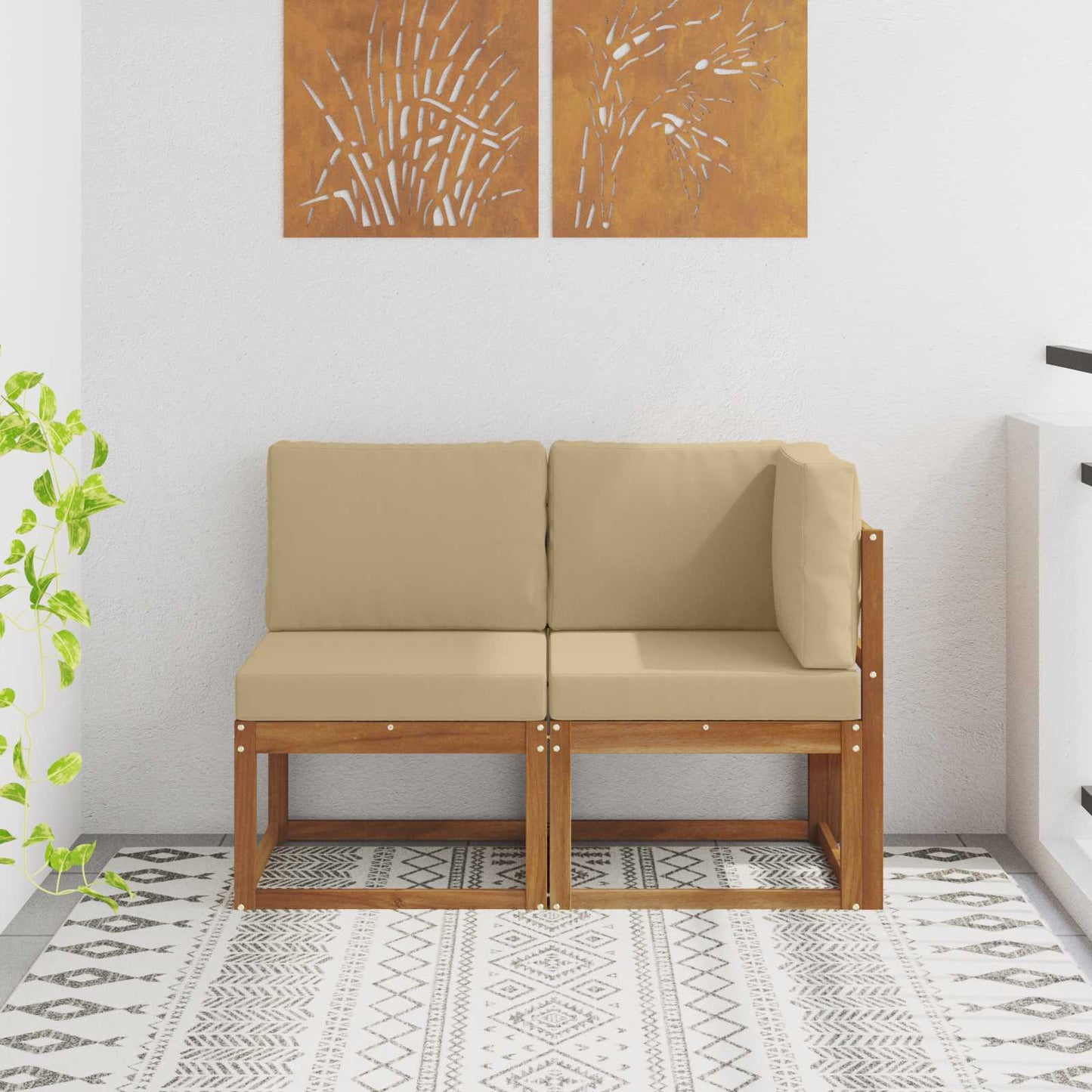 Utendørs midtbord og hjørnesofa 2 Stk Naturlig og Beige vidaXL