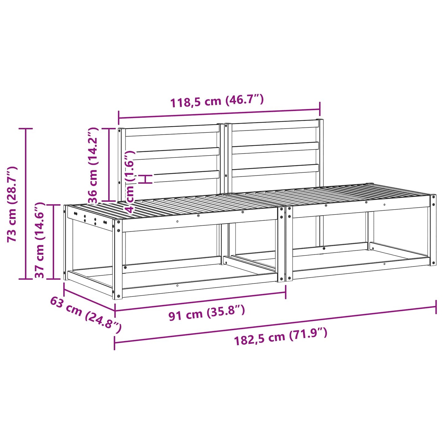 Utendørs End Sofagruppe 2 Stk Naturlig 182,5 x 63 x 73 cm vidaXL