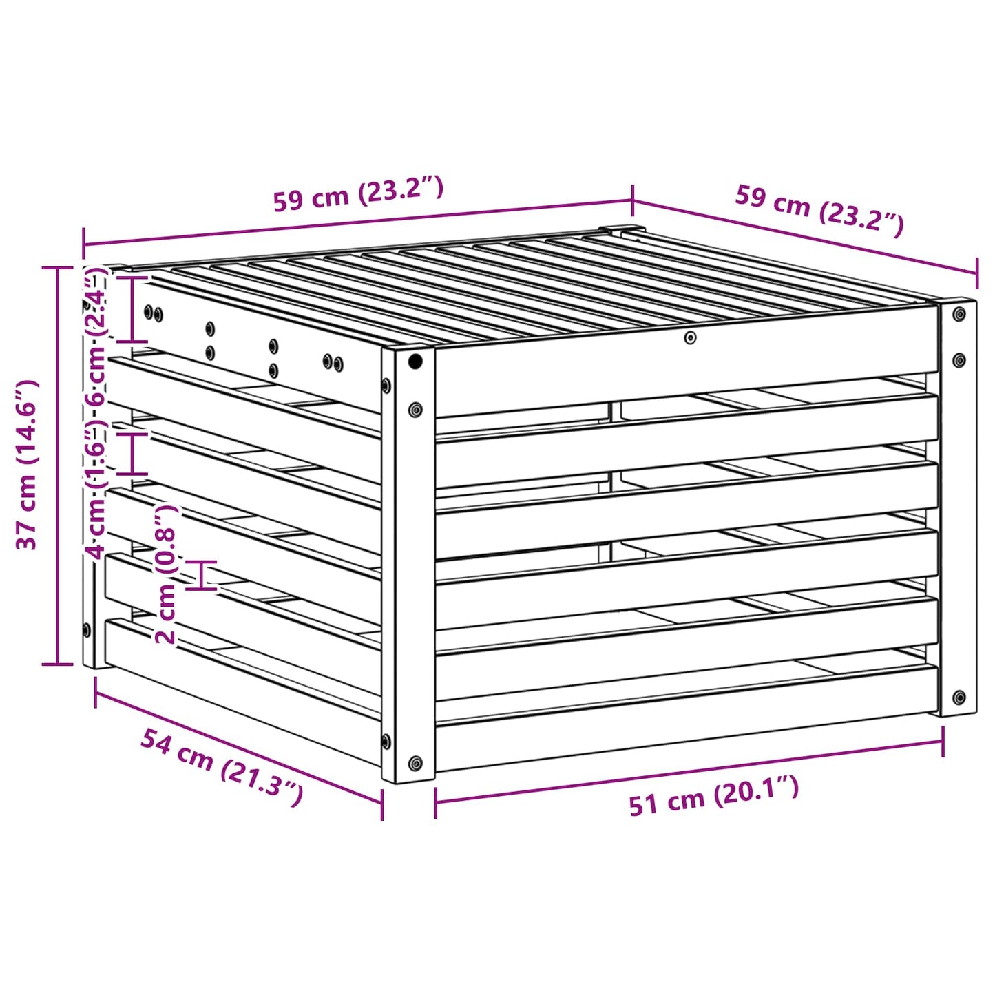 Utebord Solid akasietre Naturlig 59 x 59 x 37 cm