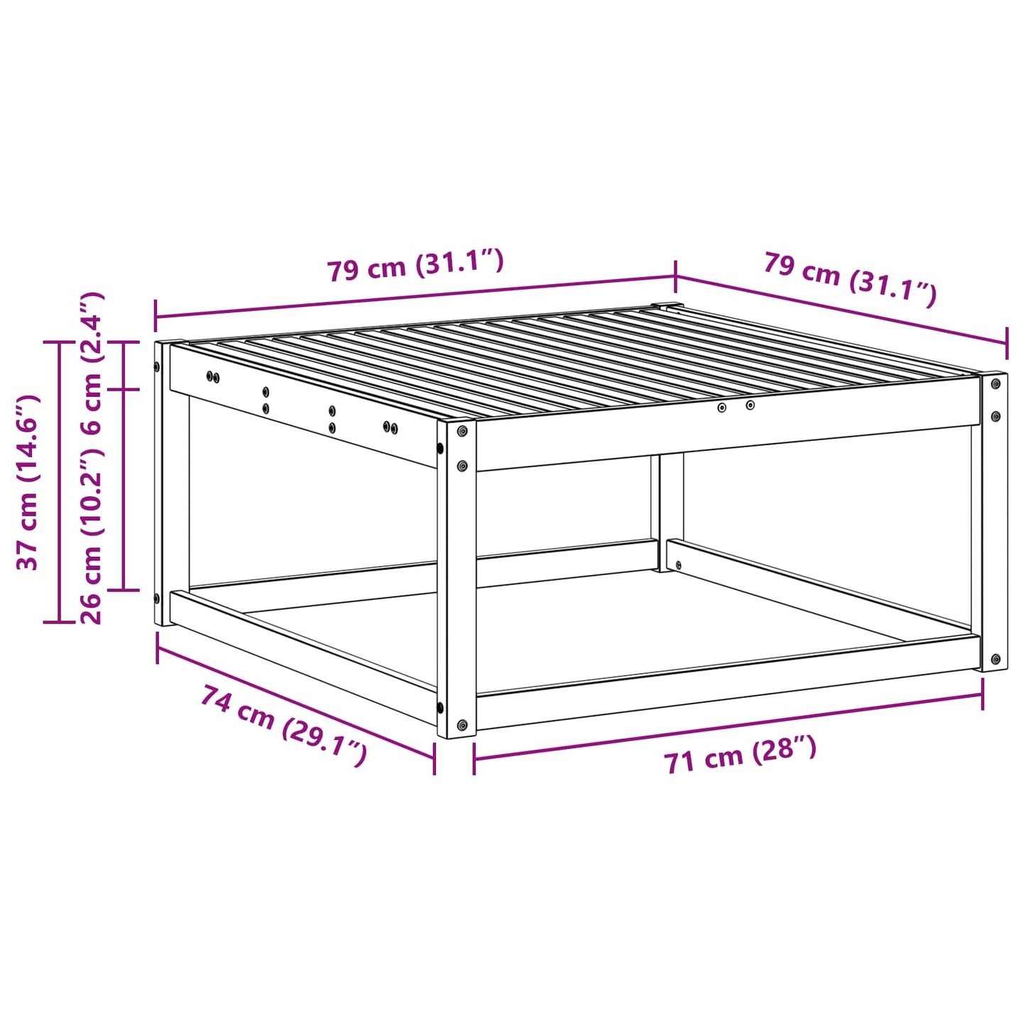 Utebord Solid akasietre Naturlig 79 x 79 x 37 cm vidaXL