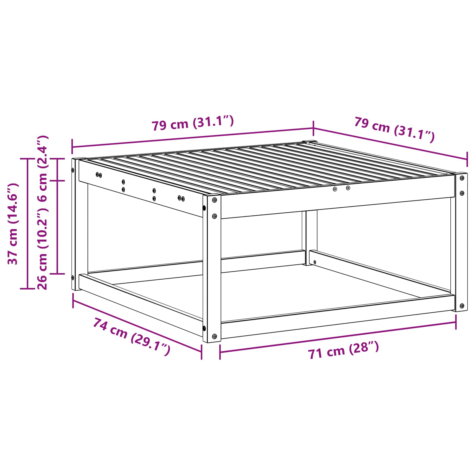 Utebord Solid akasietre Naturlig 79 x 79 x 37 cm vidaXL