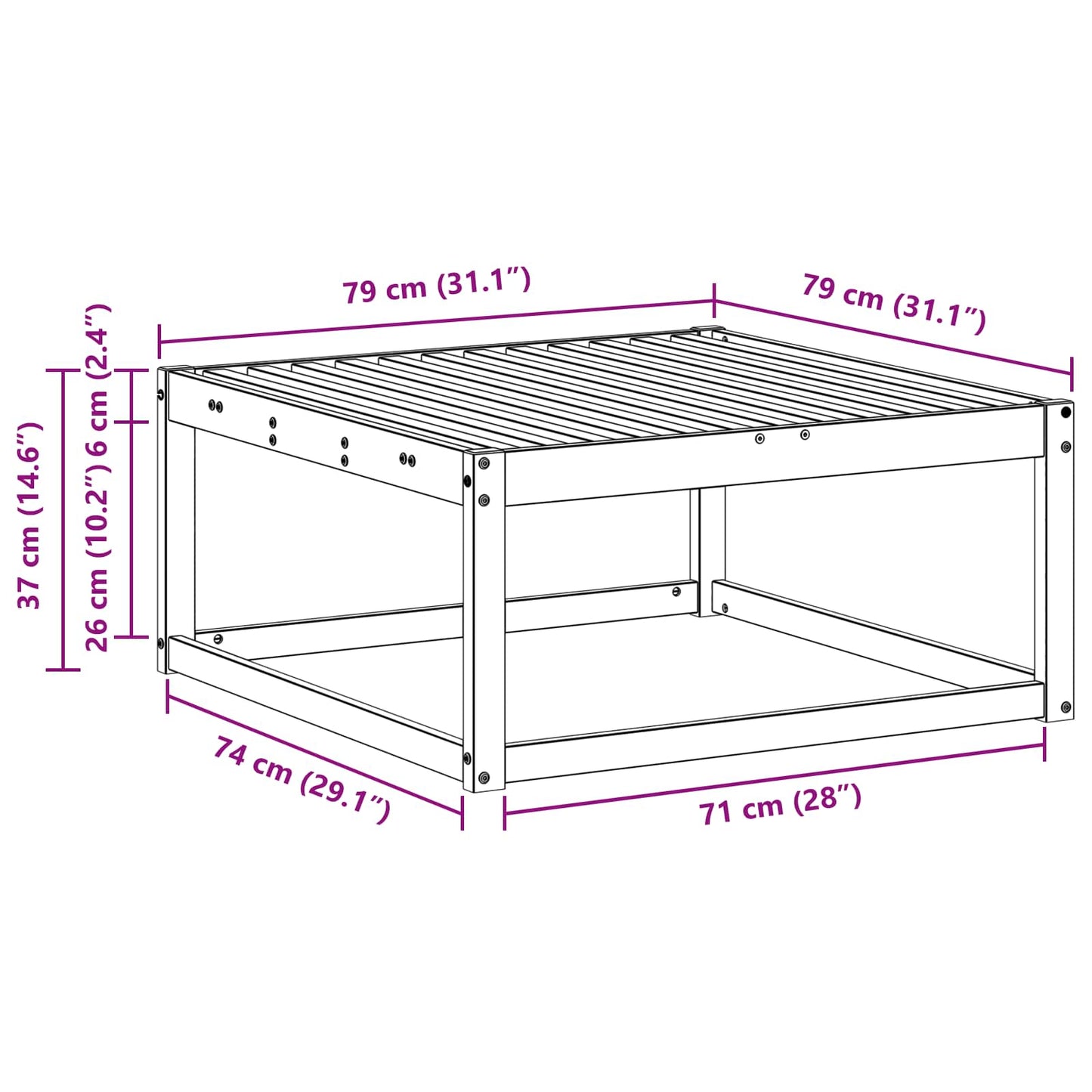Ute fotstøtte Solid akasietre Naturlig 79 x 79 x 37 cm vidaXL