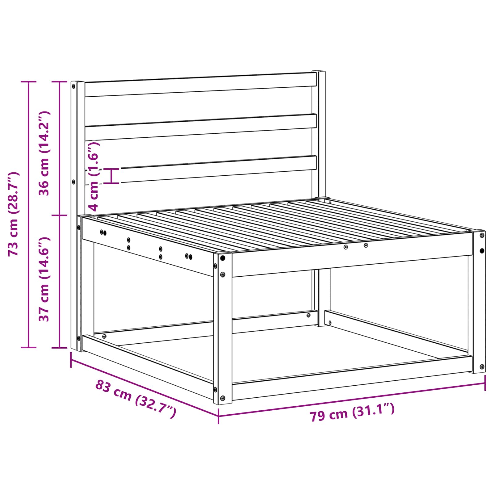 Ute Midt Sofa Solid akasietre Naturlig 79 x 83 x 73 cm vidaXL