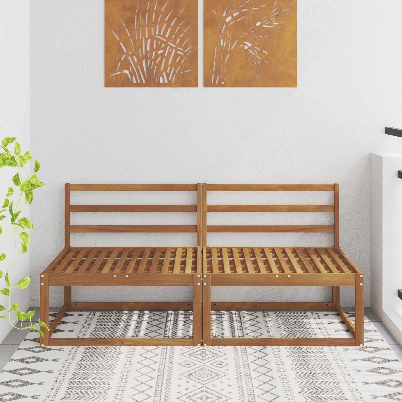 2 Stk Ute Midt Sofa Solid akasietre Naturlig 158 x 83 x 73 cm vidaXL