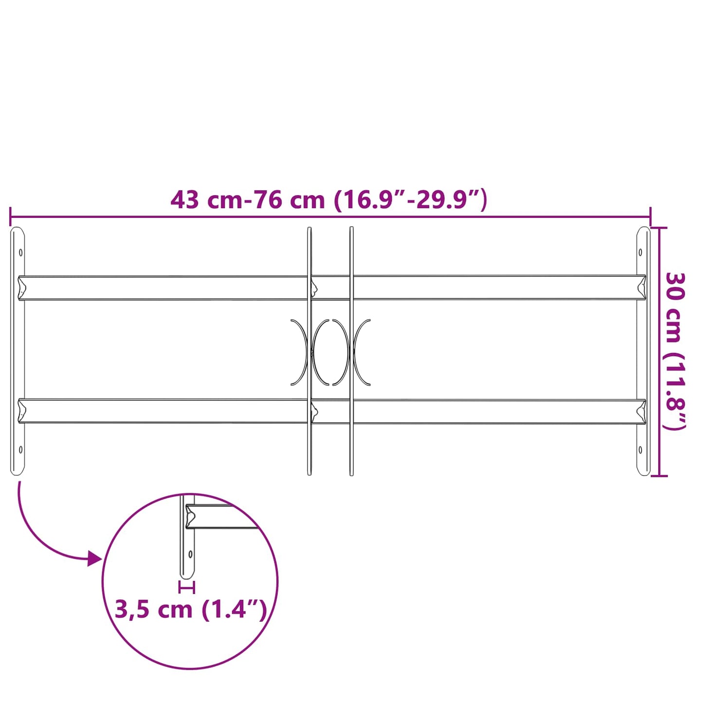 Vindu Gitter 76 x 30 cm Pulverlakkert stål Svart