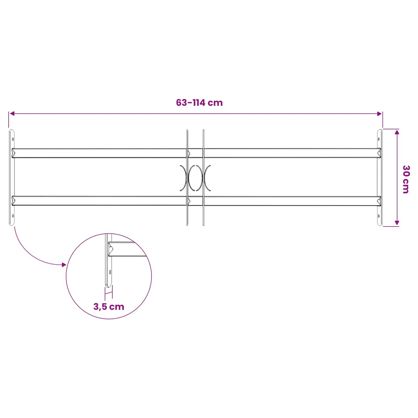 Vindu Gitter 115 x 30 cm Pulverlakkert stål Svart