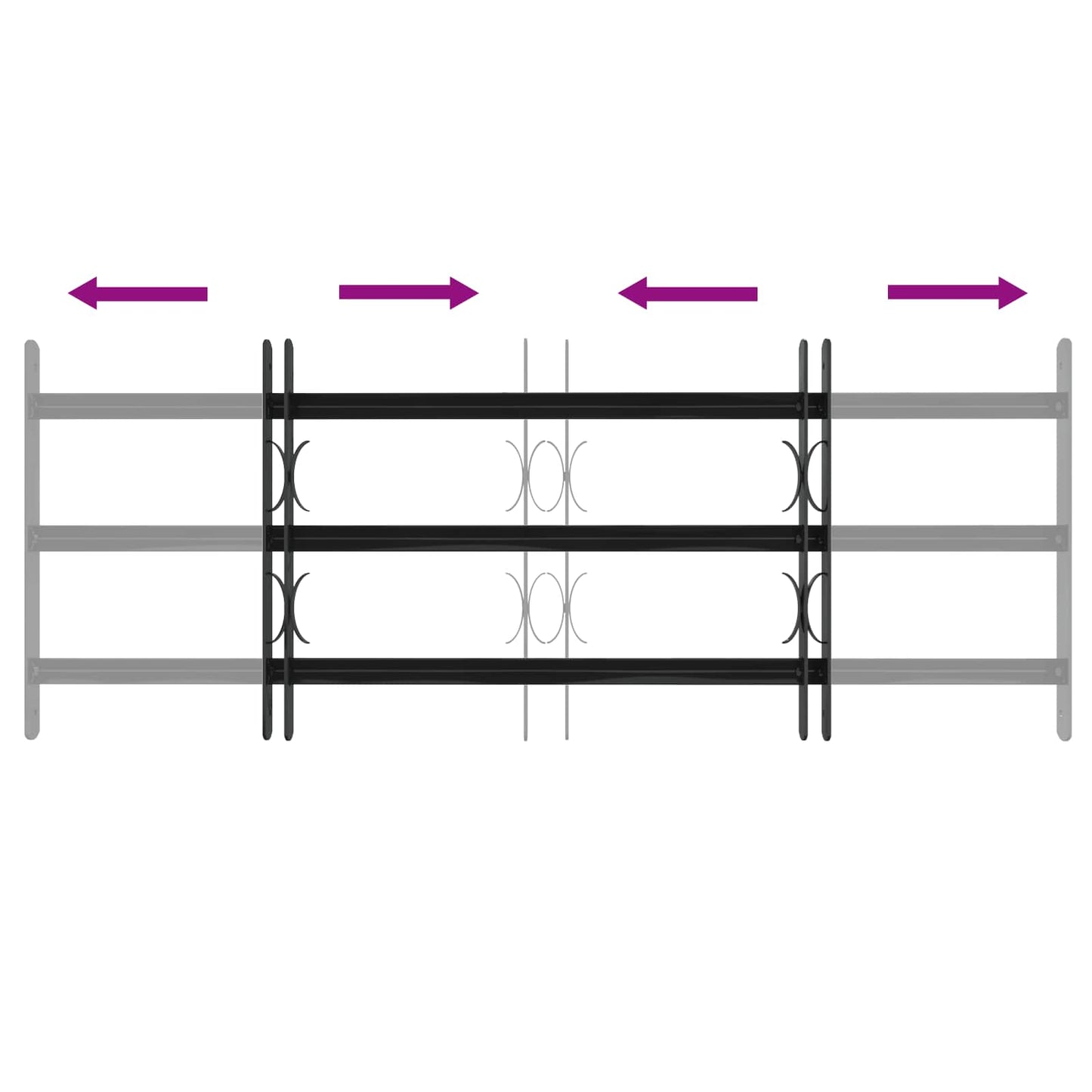 Vindu Gitter 116 x 45 cm Pulverlakkert stål Svart