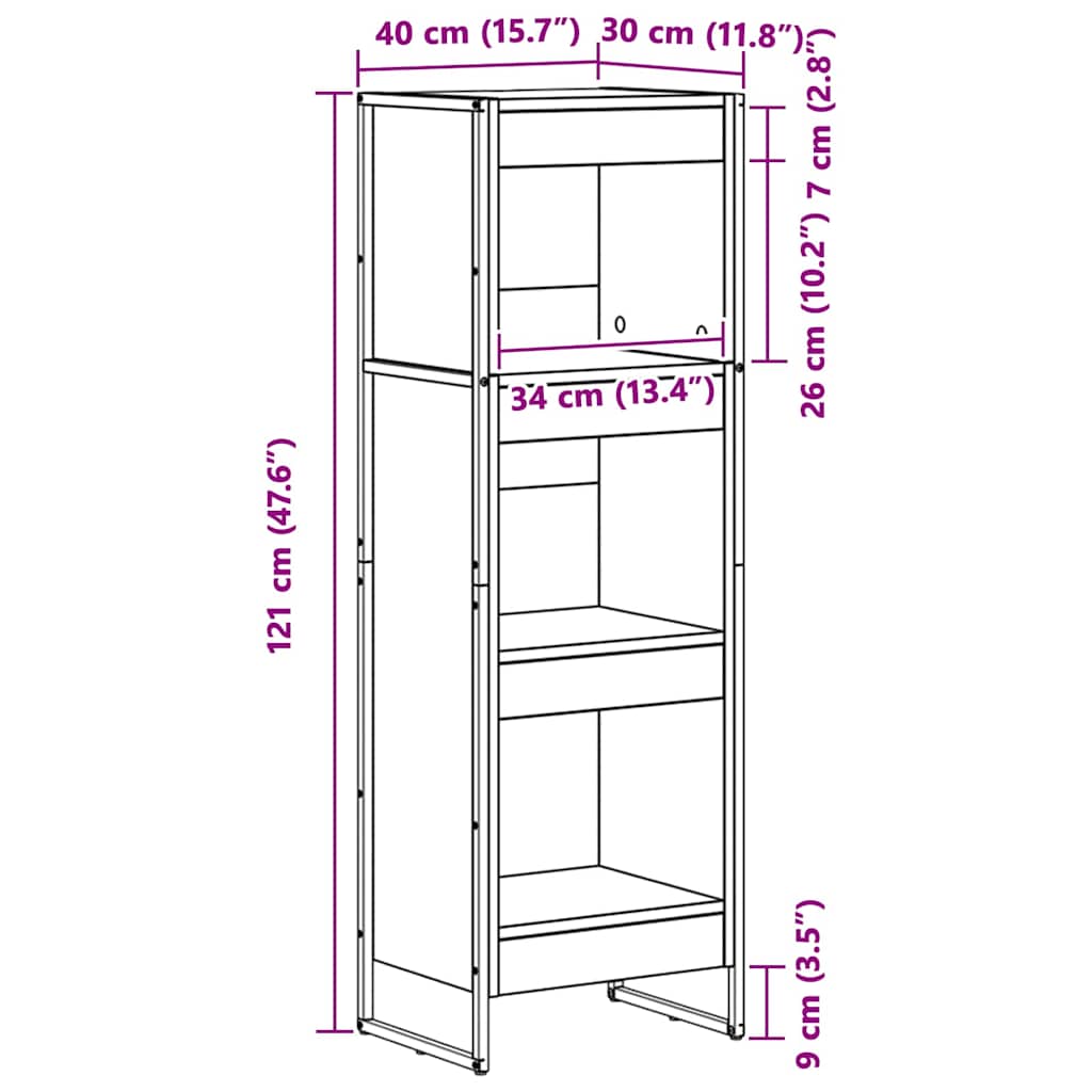 Bokskap Svart Eik 40 x 30 x 121 cm Konstruert tre
