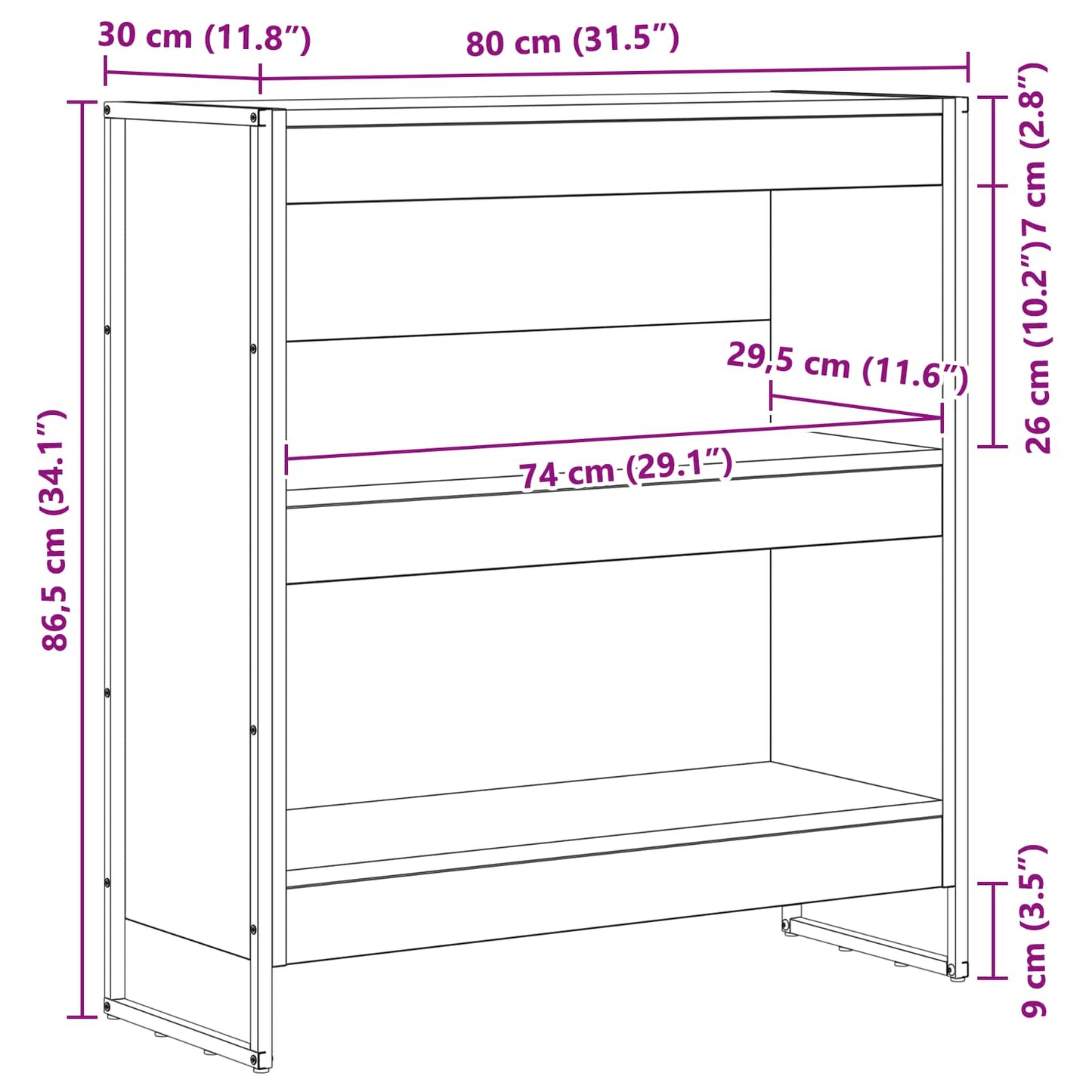 Bokskap Sonoma 80 x 30 x 86,5 cm Konstruert tre