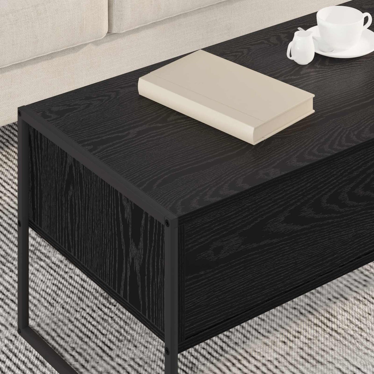 Kaffebord med skuff Svart Eik 100 x 46 x 40 cm Konstruert tre