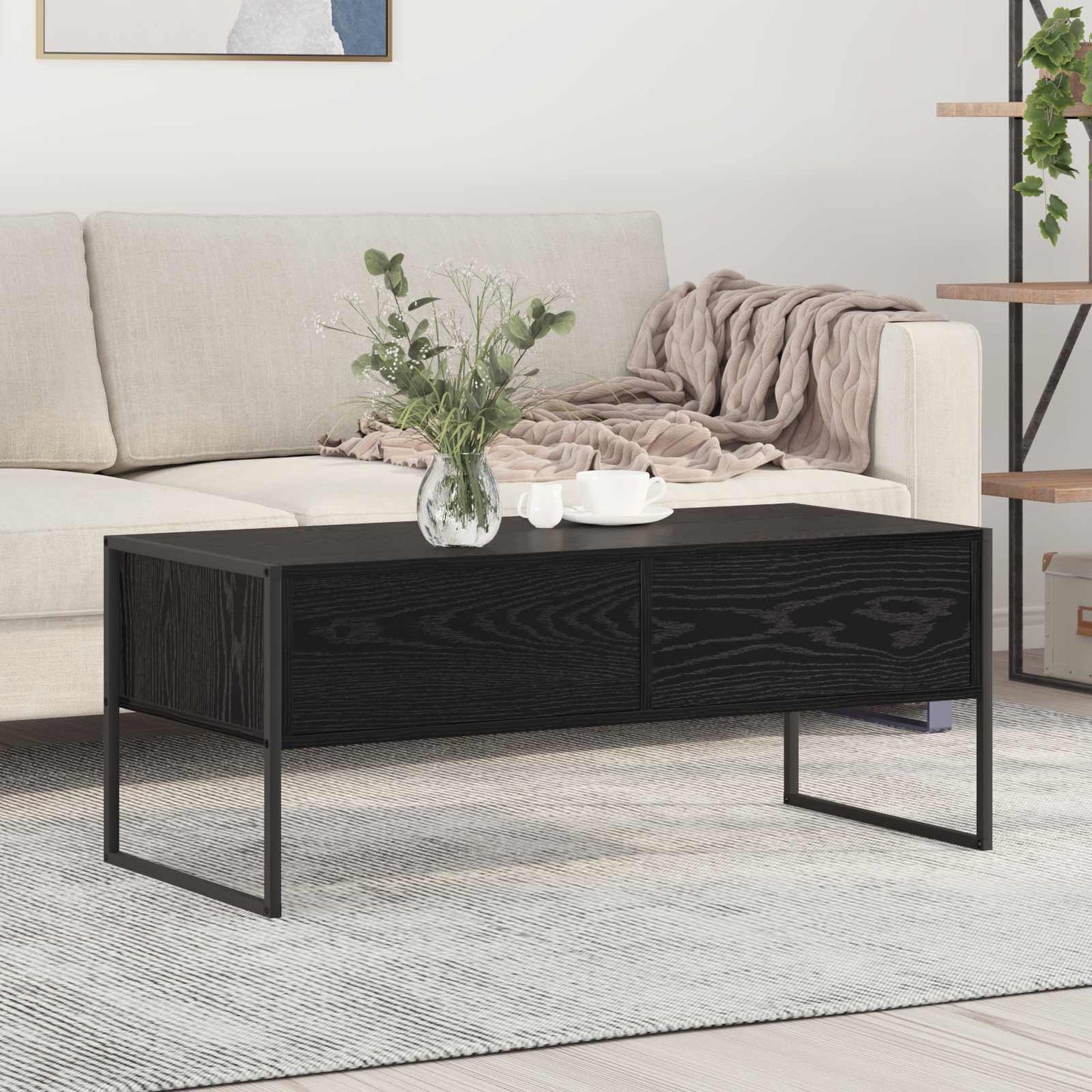 Kaffebord med skuff Svart Eik 100 x 46 x 40 cm Konstruert tre