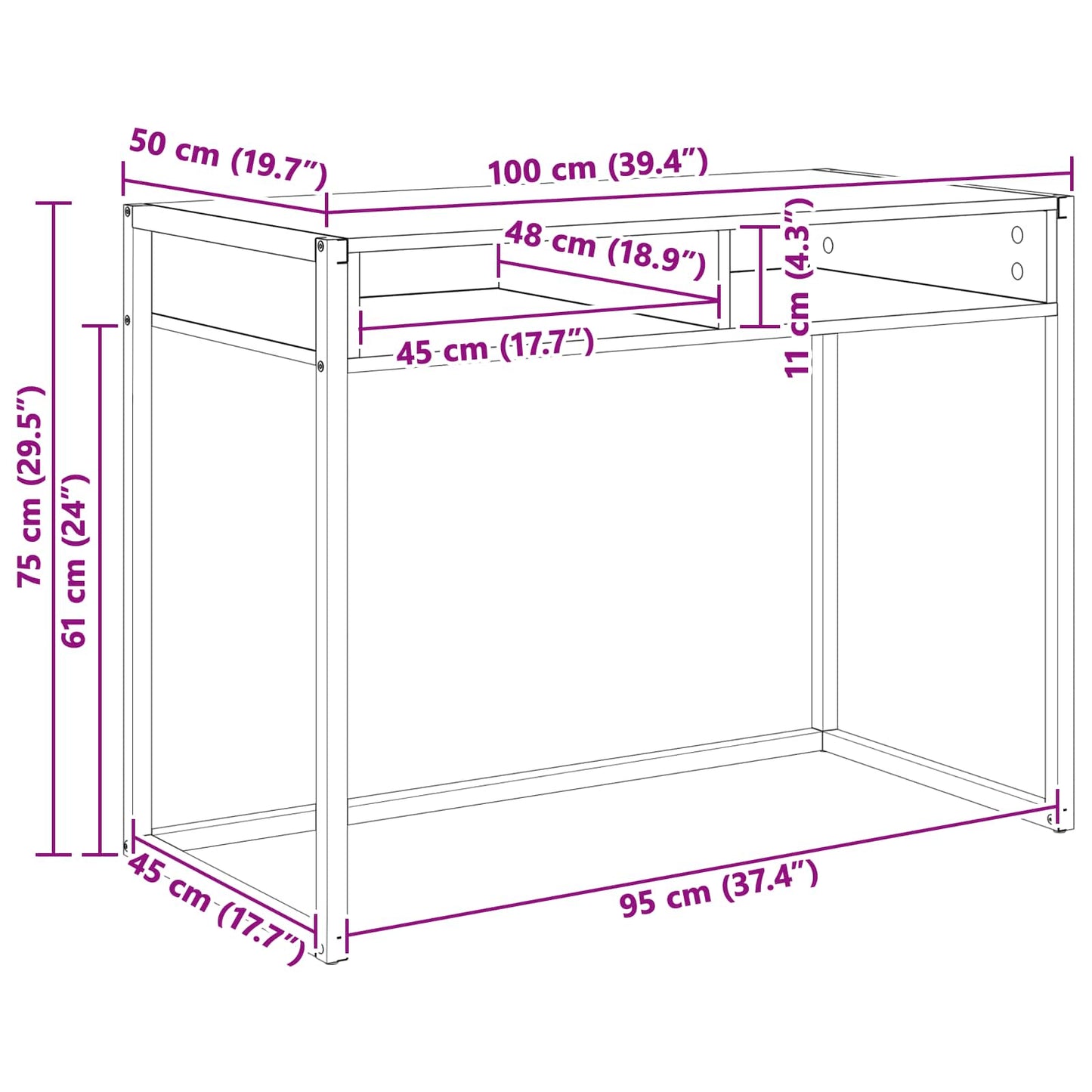 Skrivebord med lagring Sonoma 100 x 50 x 75 cm Konstruert tre