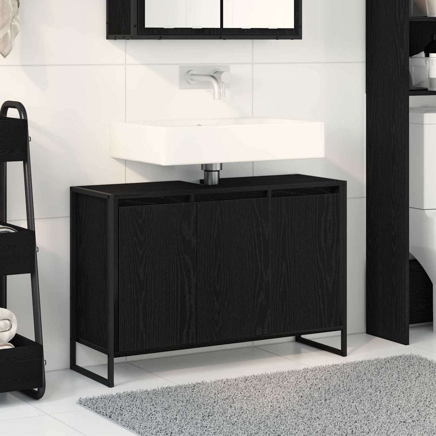 Baderomsskap med dør Svart Eik 90 x 30 x 60 cm Konstruert tre