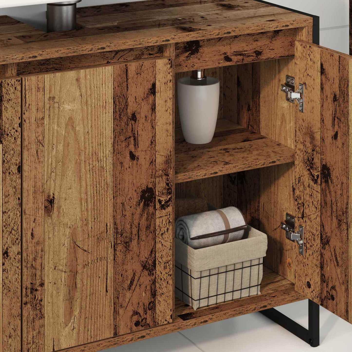 Baderomsskap med dør Gamle tre 90 x 30 x 60 cm Konstruert tre