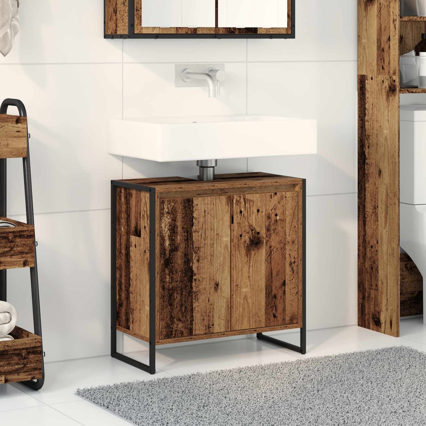Baderomsskap med dør Gamle tre 60 x 30 x 60 cm Konstruert tre