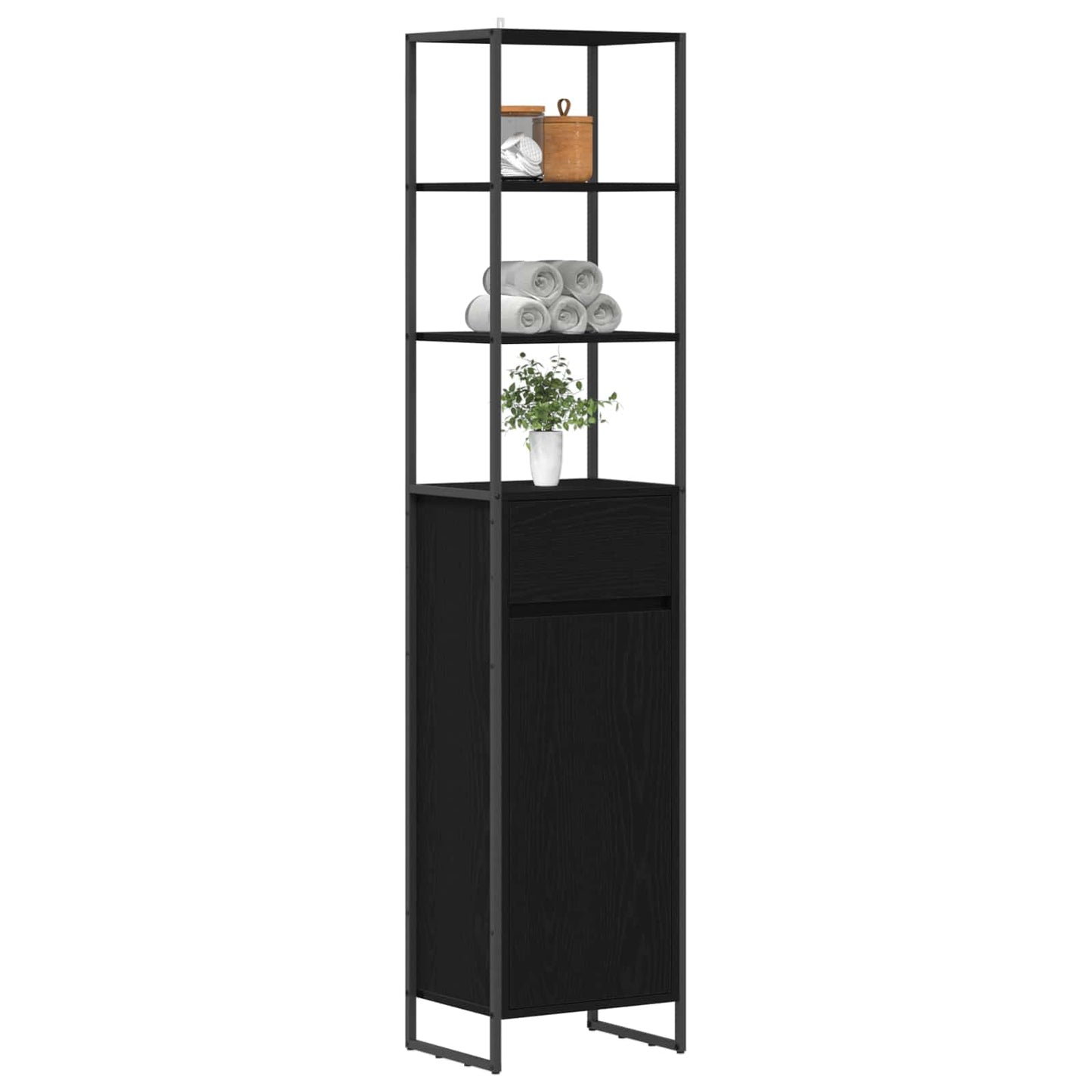Baderomsskap med dør Svart Eik 40 x 30 x 180 cm Konstruert tre