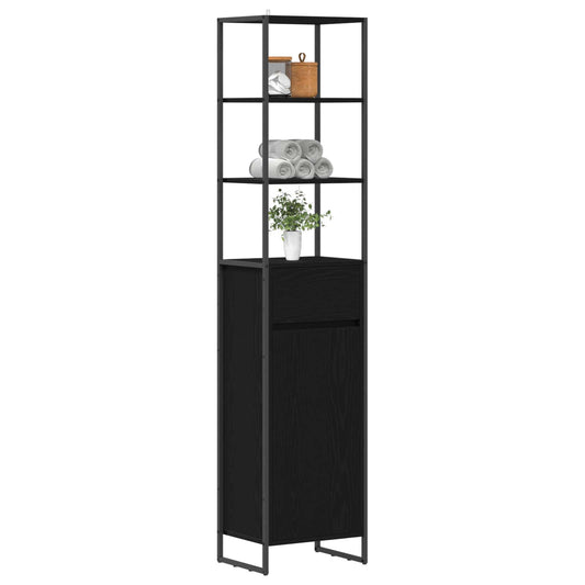 Baderomsskap med dør Svart Eik 40 x 30 x 180 cm Konstruert tre