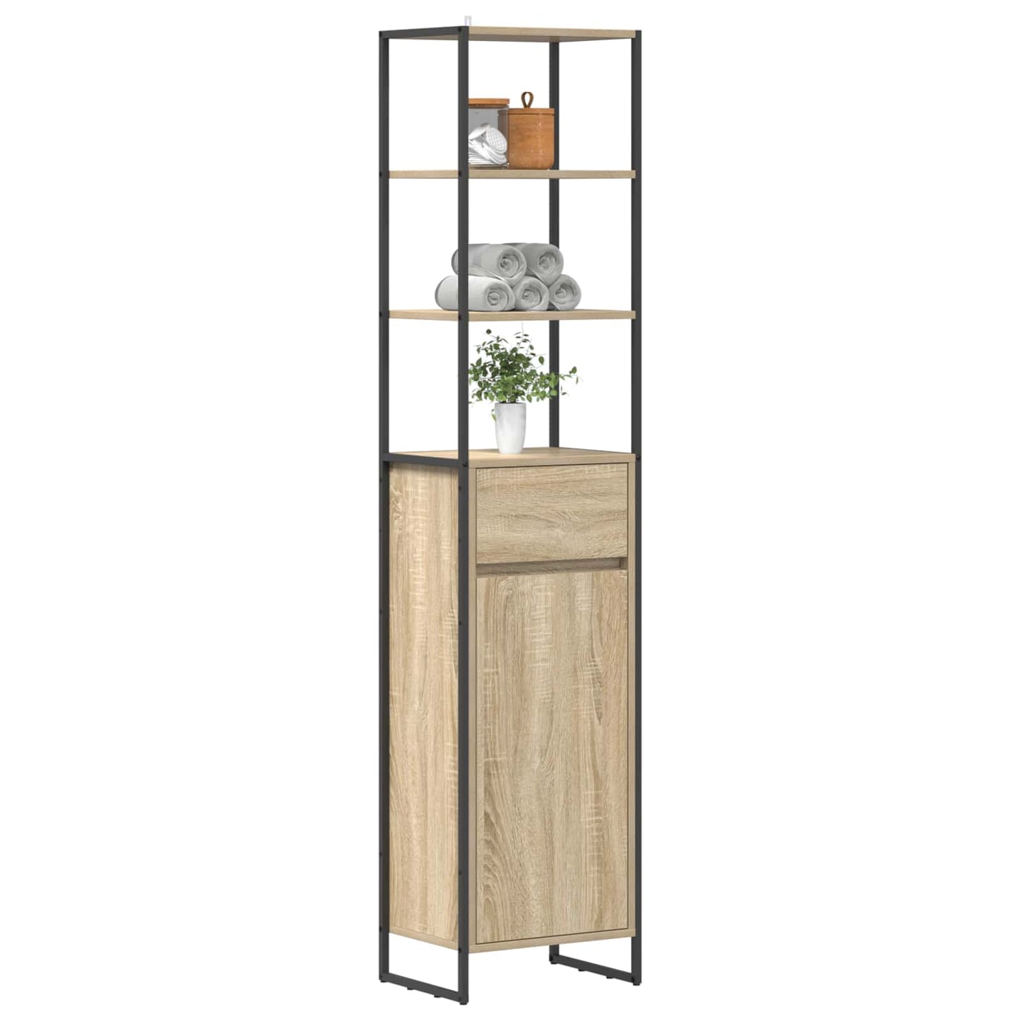 Baderomsskap med skuff Sonoma 40 x 30 x 180 cm Konstruert tre