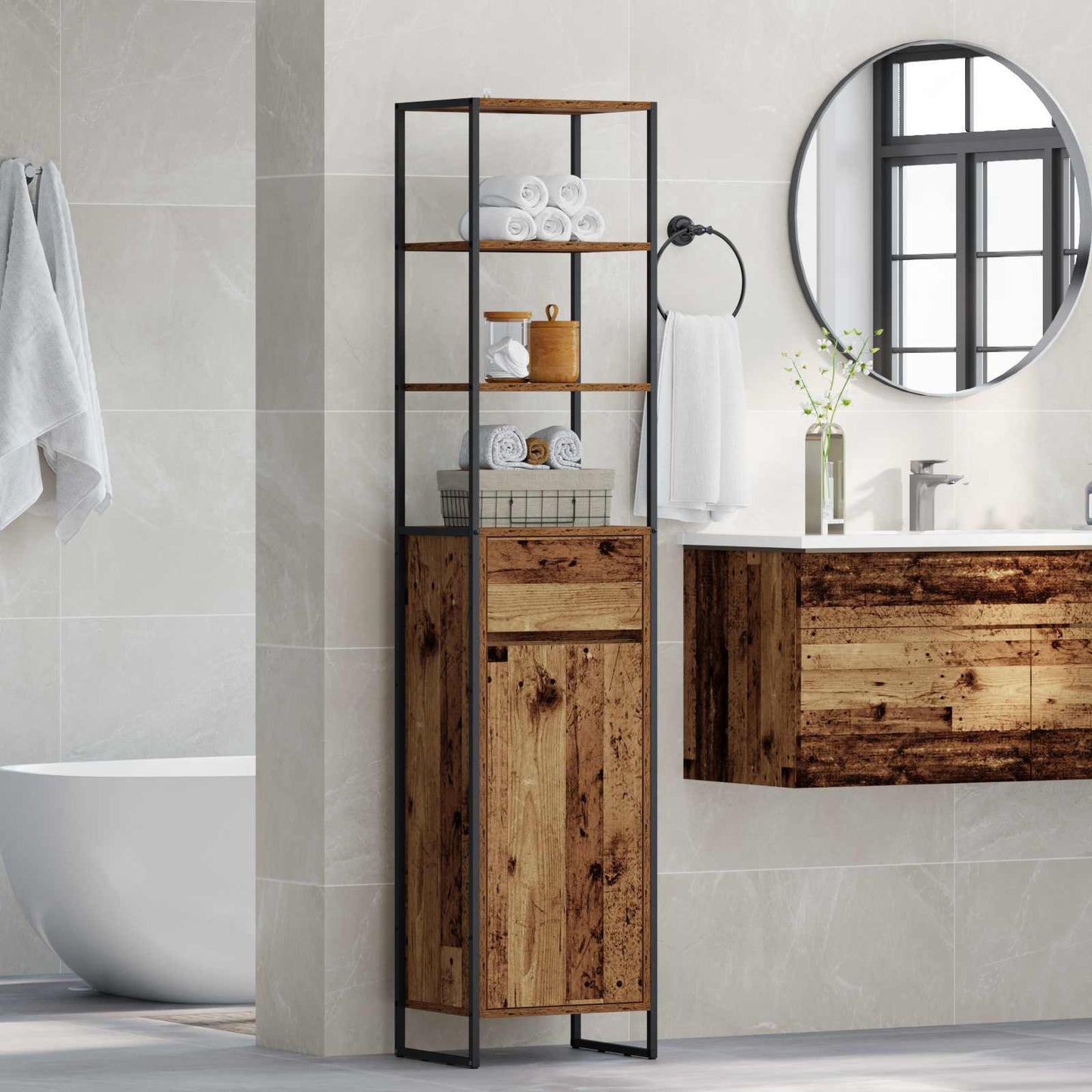 Baderomsskap med dør Gamle tre 40 x 30 x 180 cm Konstruert tre