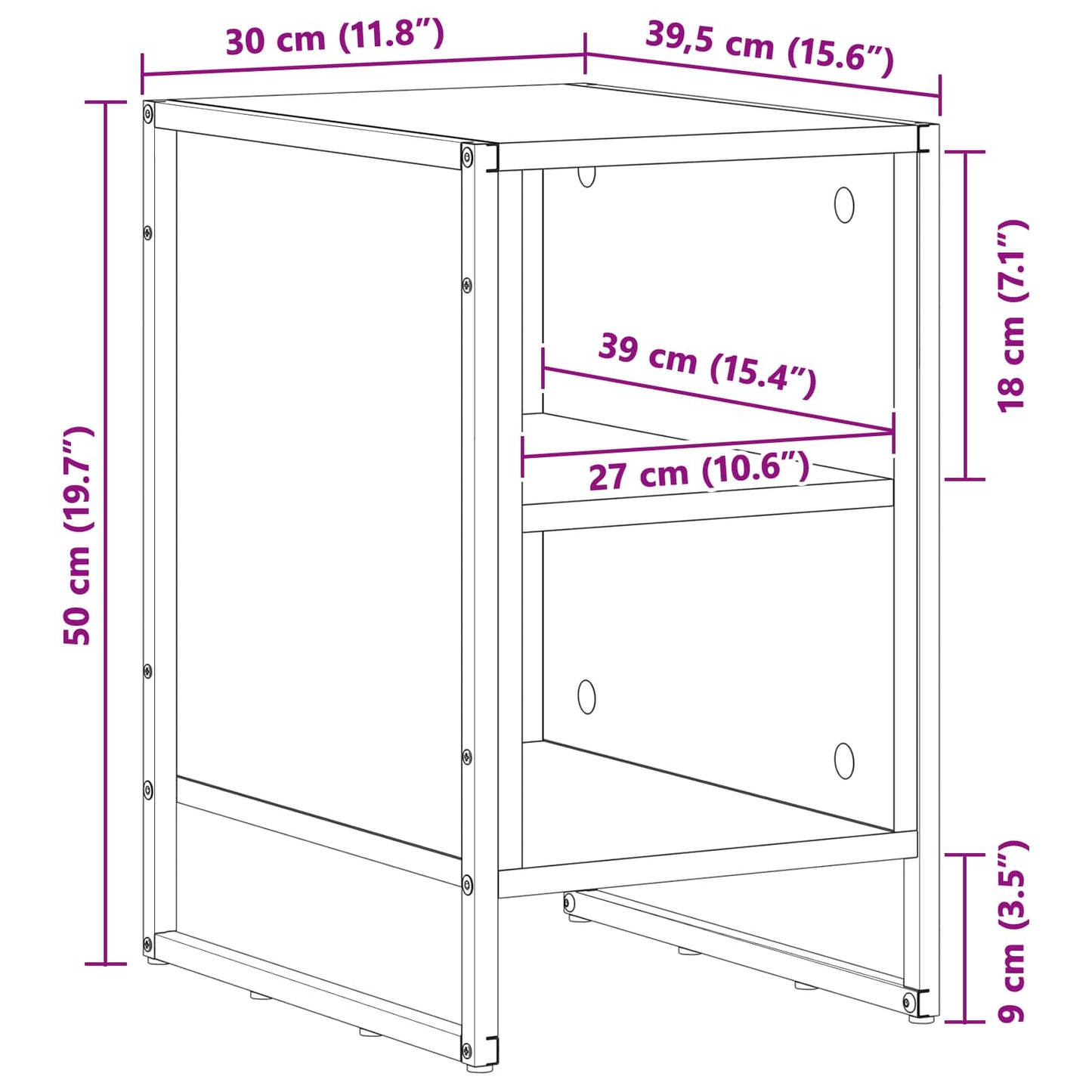 Nattbord Gamle tre 39.5 x 30 x 50 cm Konstruert tre