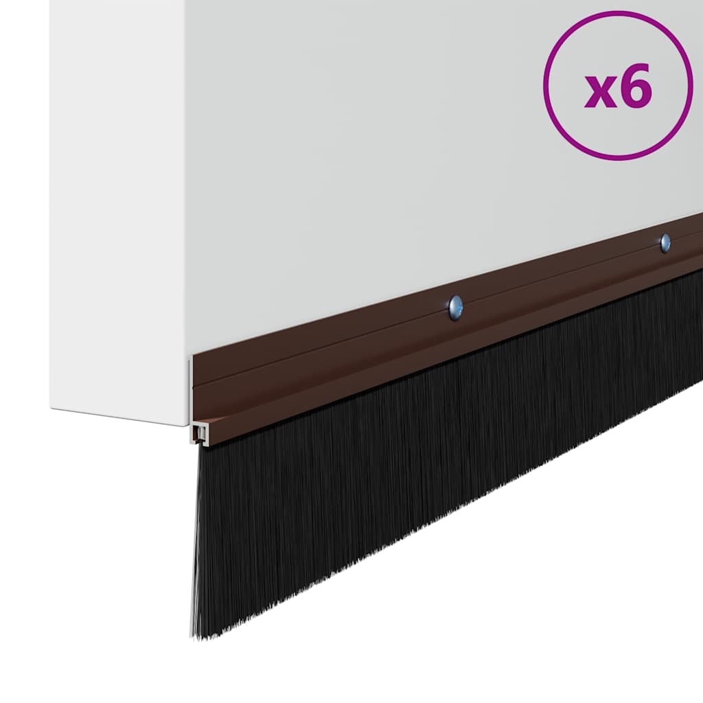 Skru-på dørbørste tetninger 6 pcs Brun 100 cm