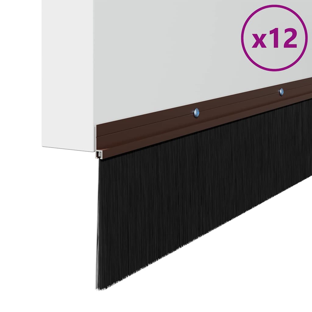 Skru-på dørbørste tetninger 12 pcs Brun 100 cm