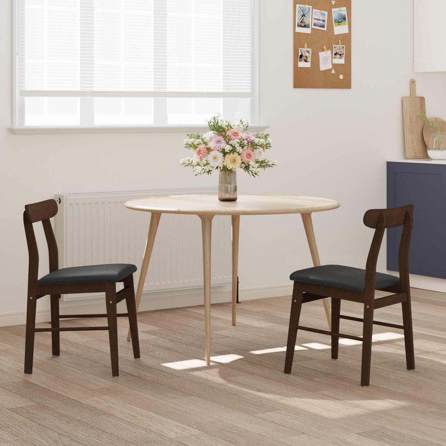 Spisestuestol 2 pcs Mørk brun og svart Solid Gummitre