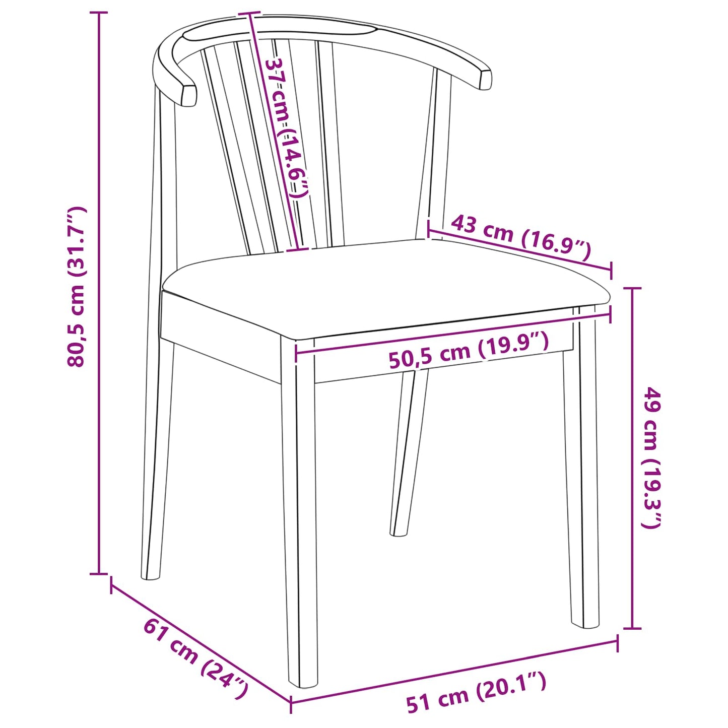 Spisestuestol 2 pcs Lys Brun og Lys Solid Gummitre