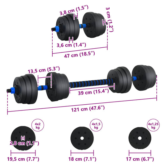 2-i-1 manual og vektstang sett 20 kg Svart og Blå