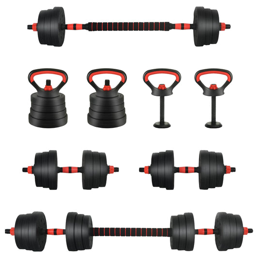 4-i-1 Manualvekt Barbell Kettlebell Sett 20 kg Svart og Rød