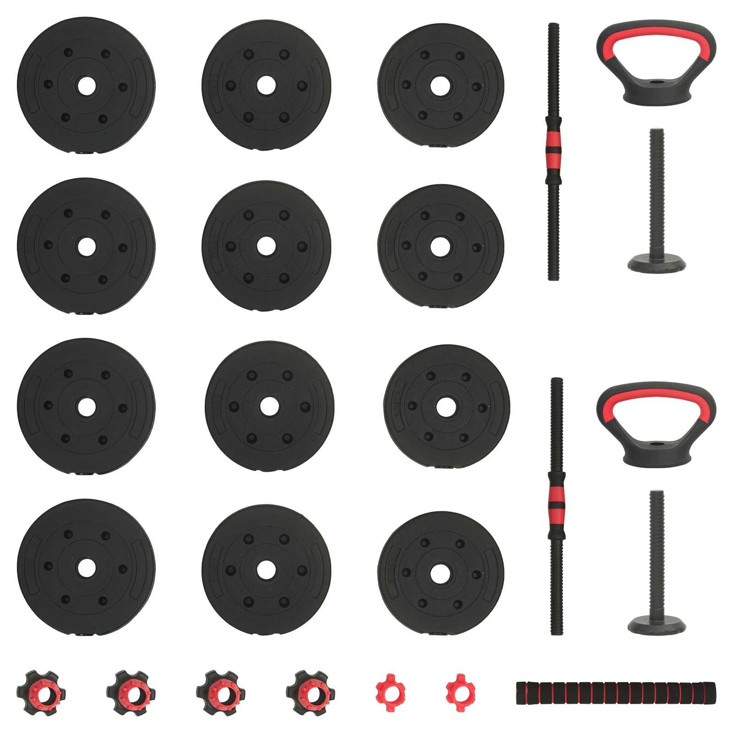 4-i-1 Manualvekt Barbell Kettlebell Sett 20 kg Svart og Rød
