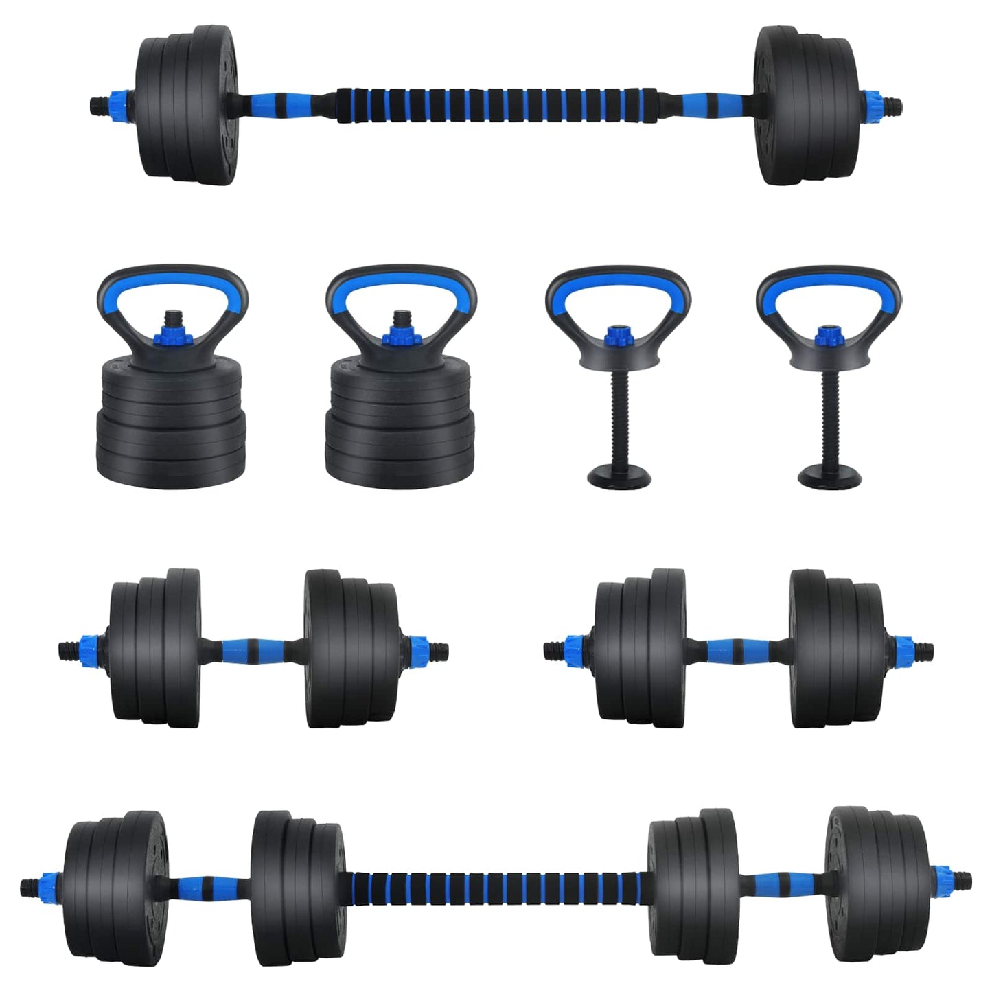 4-i-1 Manualvekt Barbell Kettlebell Sett 20 kg Svart og Blå