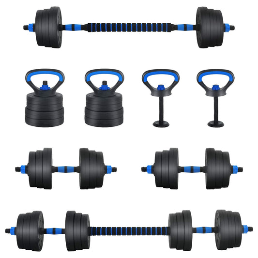 4-i-1 Manualvekt Barbell Kettlebell Sett 20 kg Svart og Blå