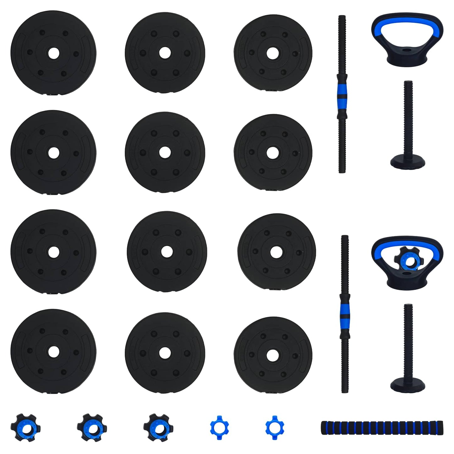 4-i-1 Manualvekt Barbell Kettlebell Sett 20 kg Svart og Blå
