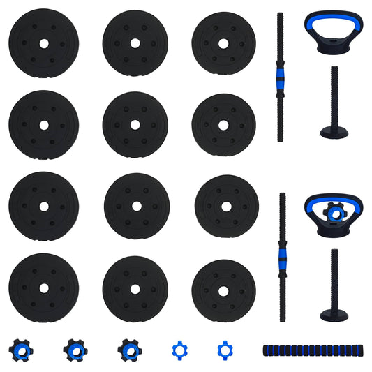 4-i-1 Manualvekt Barbell Kettlebell Sett 20 kg Svart og Blå