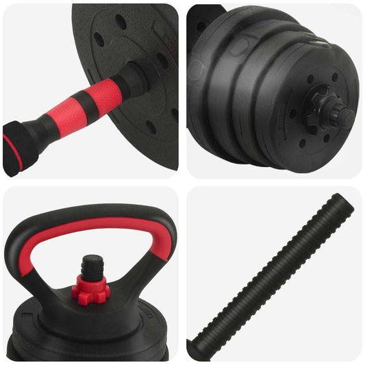 4-i-1 Manual Barbell Kettlebell Sett 30 kg Svart og Rød
