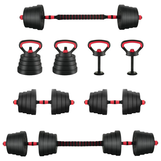 4-i-1 Manual Barbell Kettlebell Sett 30 kg Svart og Rød