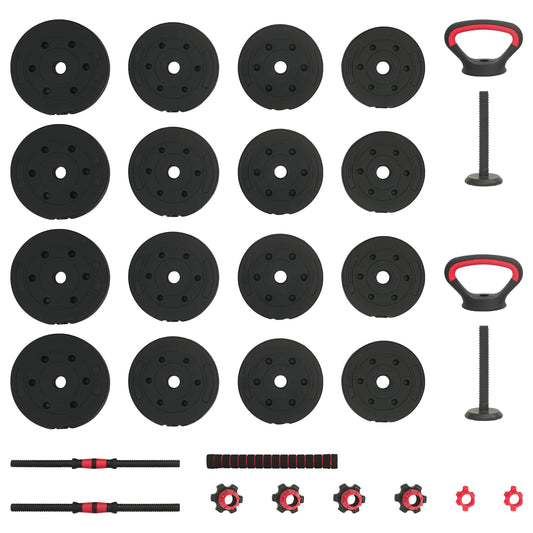 4-i-1 Manual Barbell Kettlebell Sett 30 kg Svart og Rød