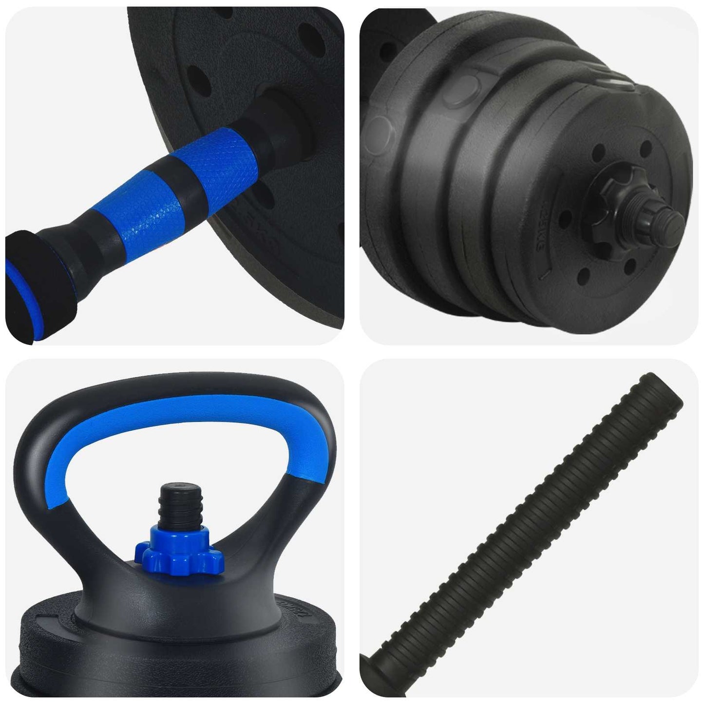 4-i-1 Manual Barbell Kettlebell Sett 30 kg Svart og Blå