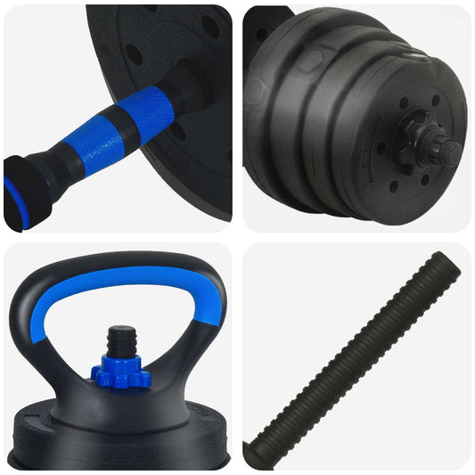 4-i-1 Manual Barbell Kettlebell Sett 30 kg Svart og Blå