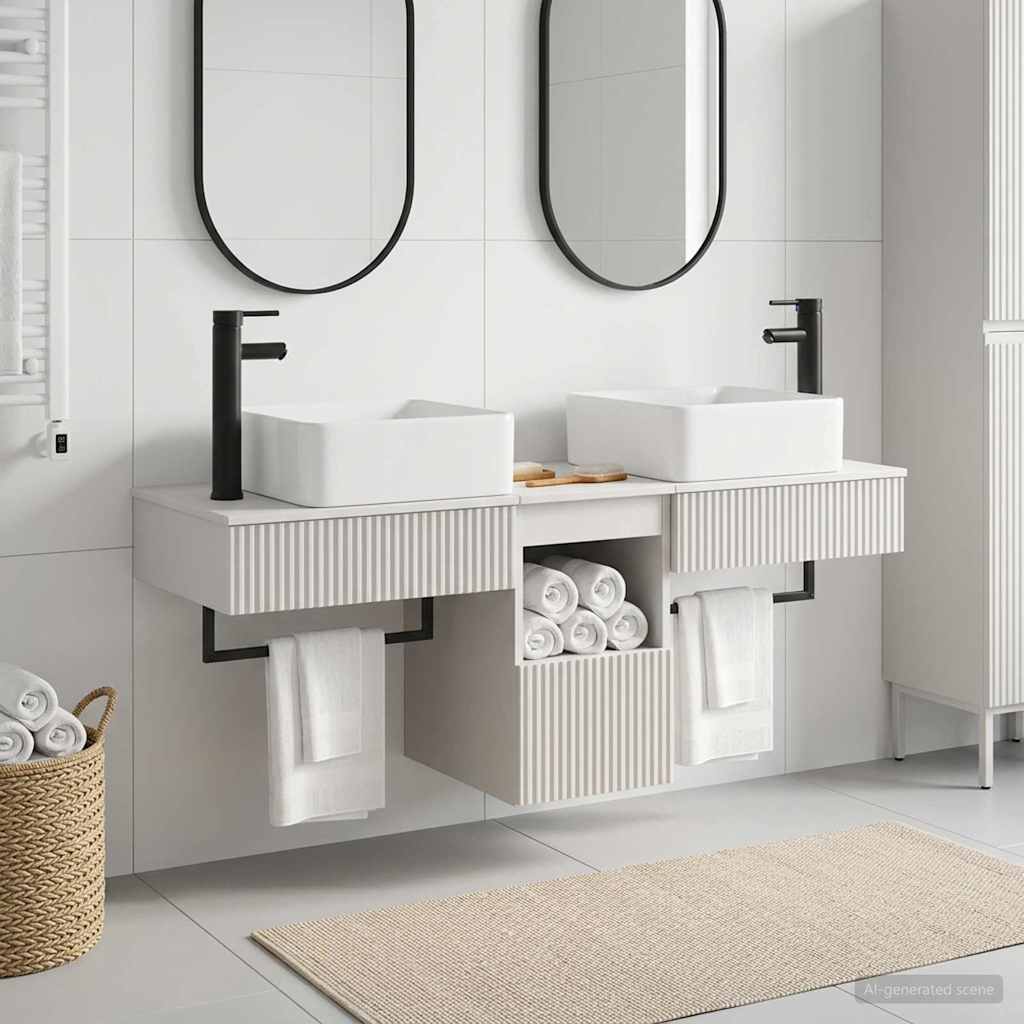Baderomsskapsett 3 stk. Hvit 53 x 35 x 39 cm Konstruert tre