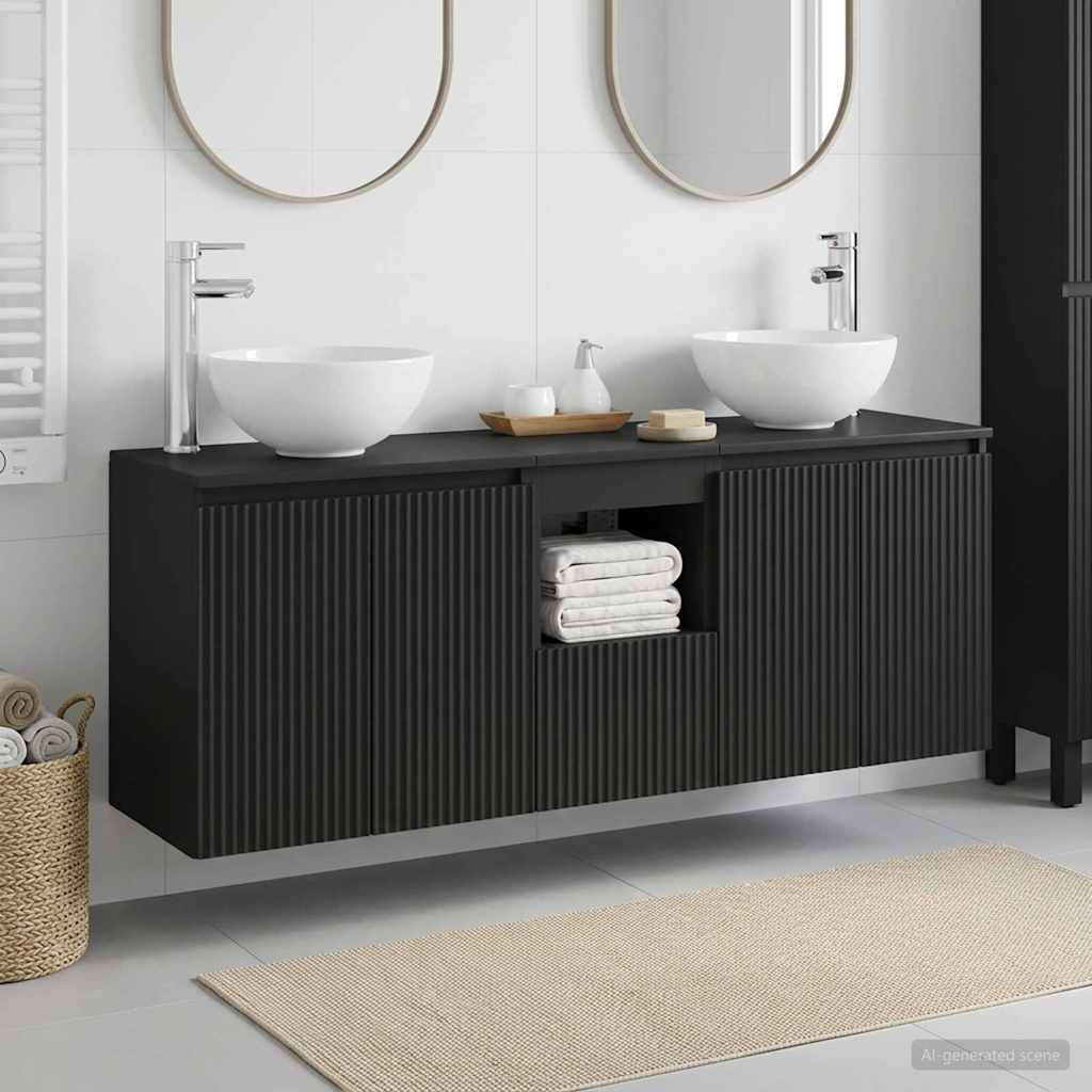 Baderomsskapsett 3 stk. Svart 49,5 x 35 x 63 cm Konstruert tre